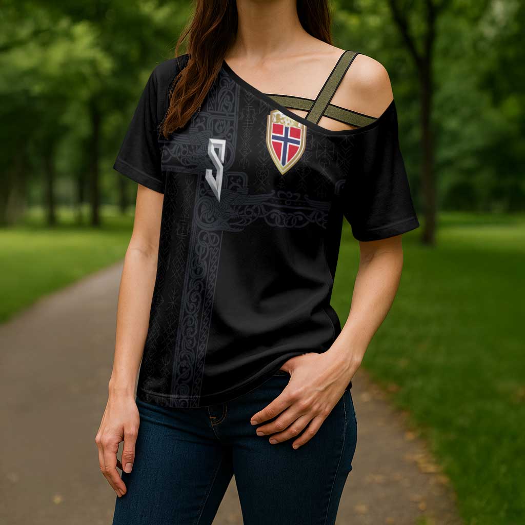 Custom Norwegian Football Cross Shoulder Shirt Norse Inspired Black Color - Wonder Print Shop
