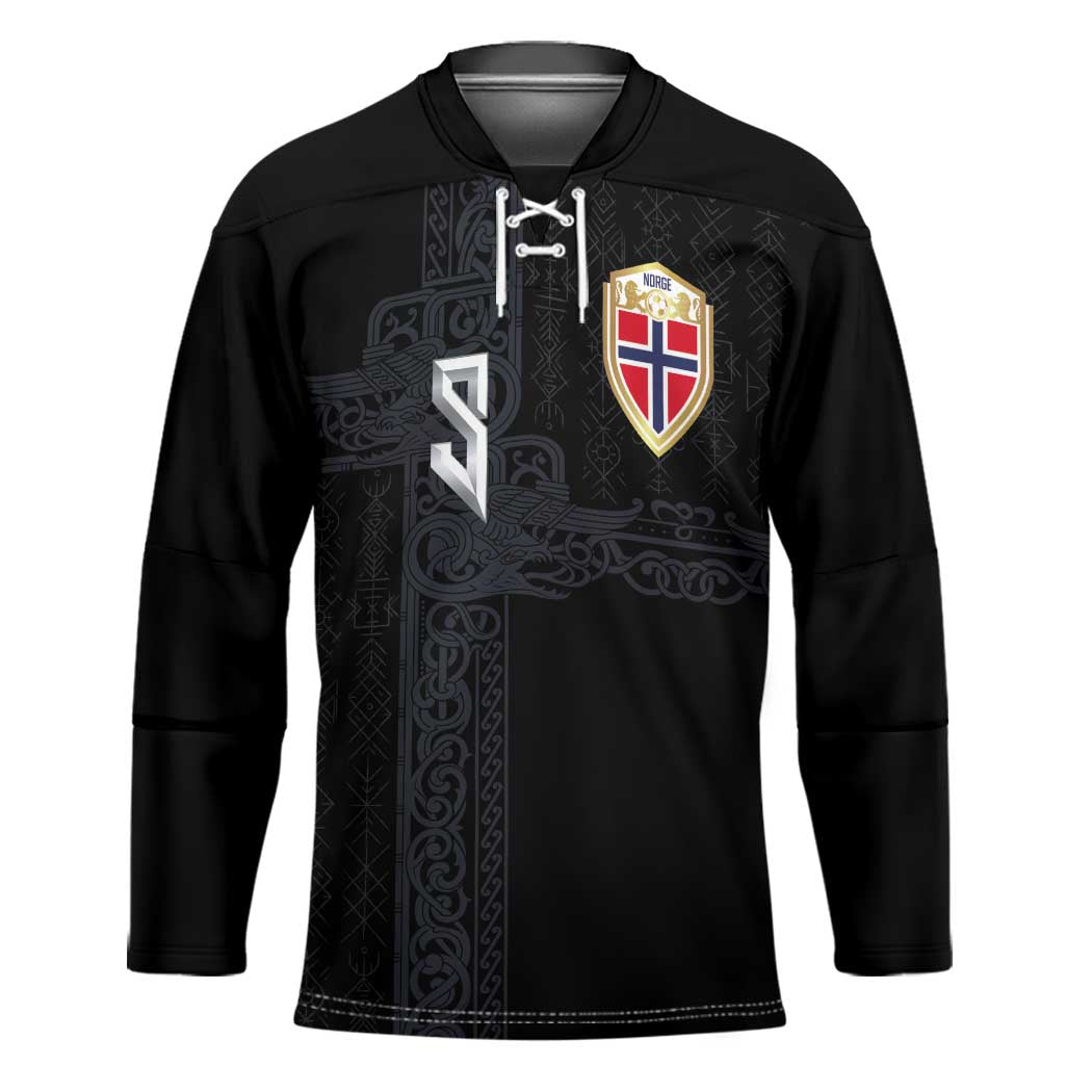Custom Norwegian Football Hockey Jersey Norse Inspired Black Color - Wonder Print Shop