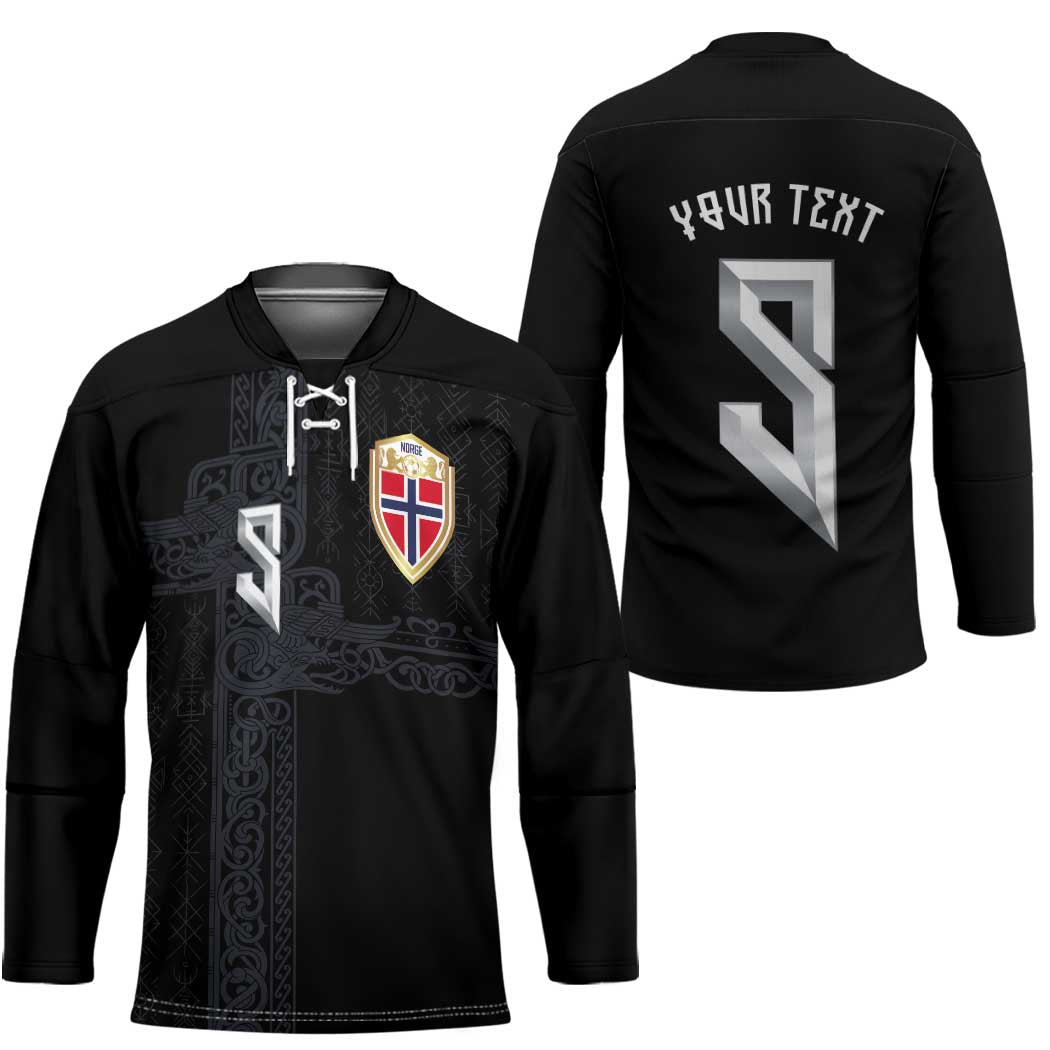 Custom Norwegian Football Hockey Jersey Norse Inspired Black Color - Wonder Print Shop