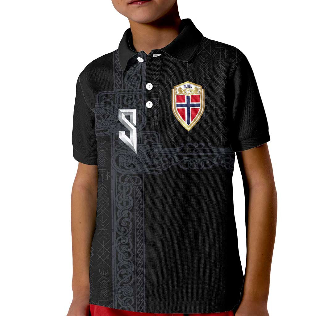 Custom Norwegian Football Kid Polo Shirt Norse Inspired Black Color - Wonder Print Shop