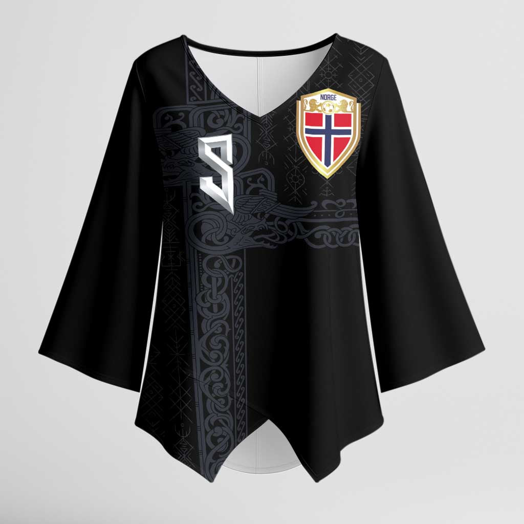 Custom Norwegian Football Kimono Sleeve Blouse Norse Inspired Black Color - Wonder Print Shop