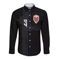 Custom Norwegian Football Long Sleeve Button Shirt Norse Inspired Black Color - Wonder Print Shop