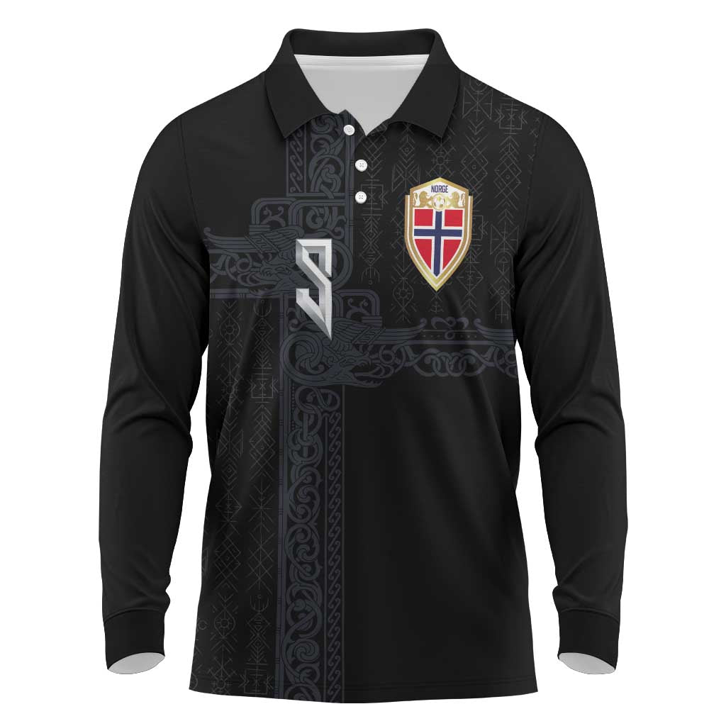 Custom Norwegian Football Long Sleeve Polo Shirt Norse Inspired Black Color - Wonder Print Shop