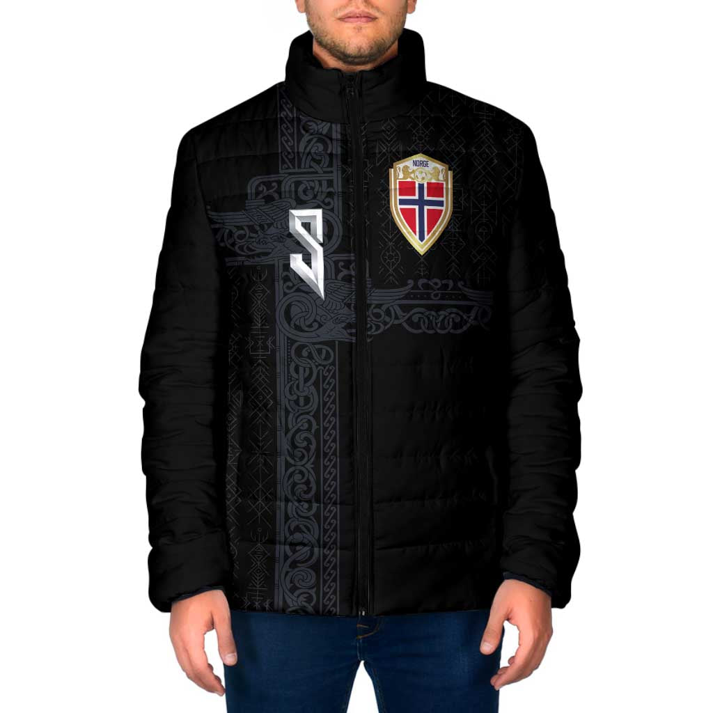 Custom Norwegian Football Padded Jacket Norse Inspired Black Color - Wonder Print Shop