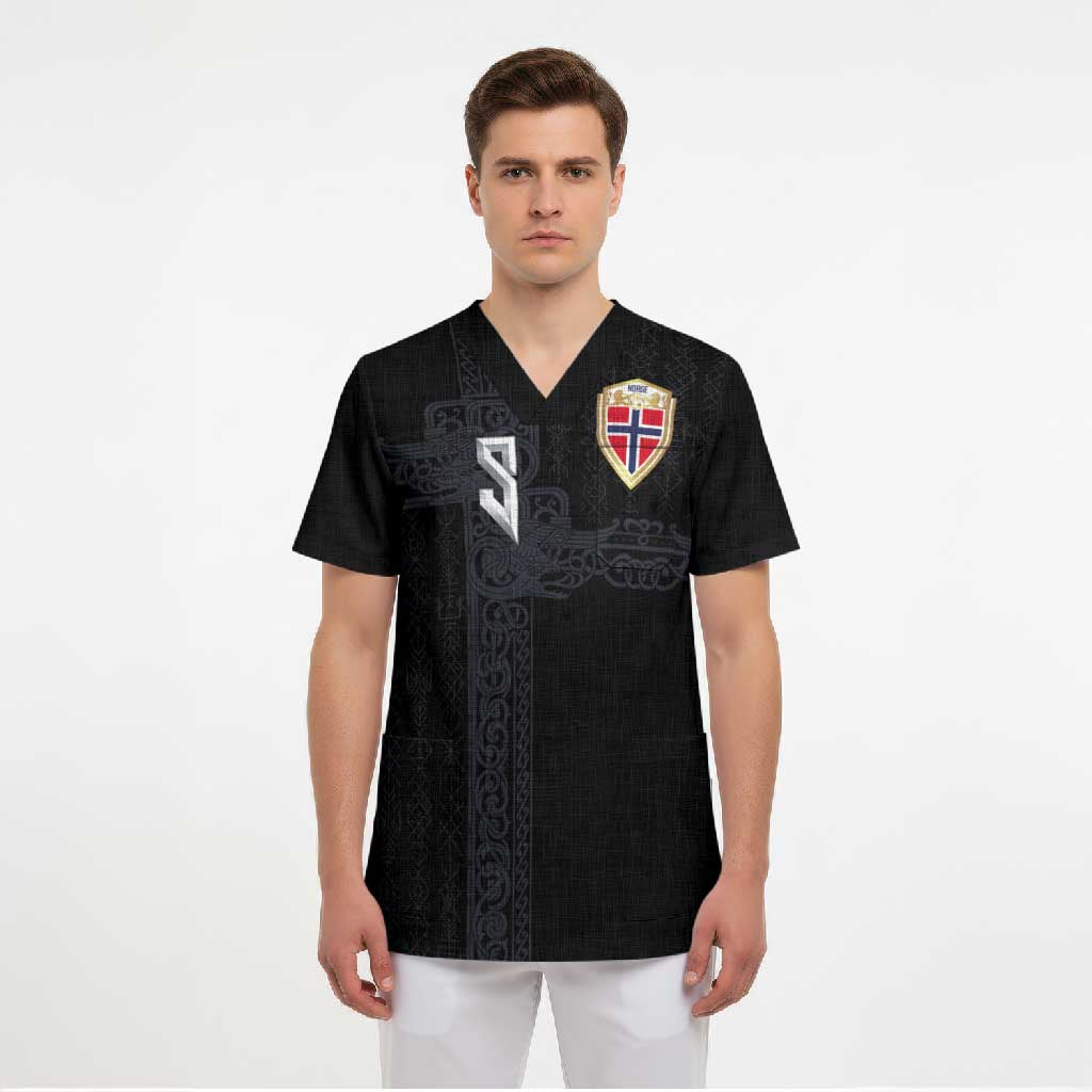 Custom Norwegian Football Scrub Top Norse Inspired Black Color - Wonder Print Shop