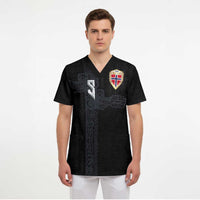 Custom Norwegian Football Scrub Top Norse Inspired Black Color - Wonder Print Shop