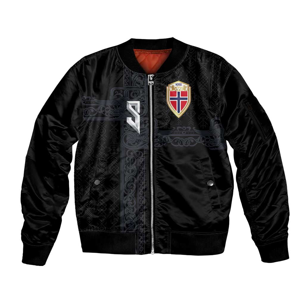 Custom Norwegian Football Sleeve Zip Bomber Jacket Norse Inspired Black Color - Wonder Print Shop