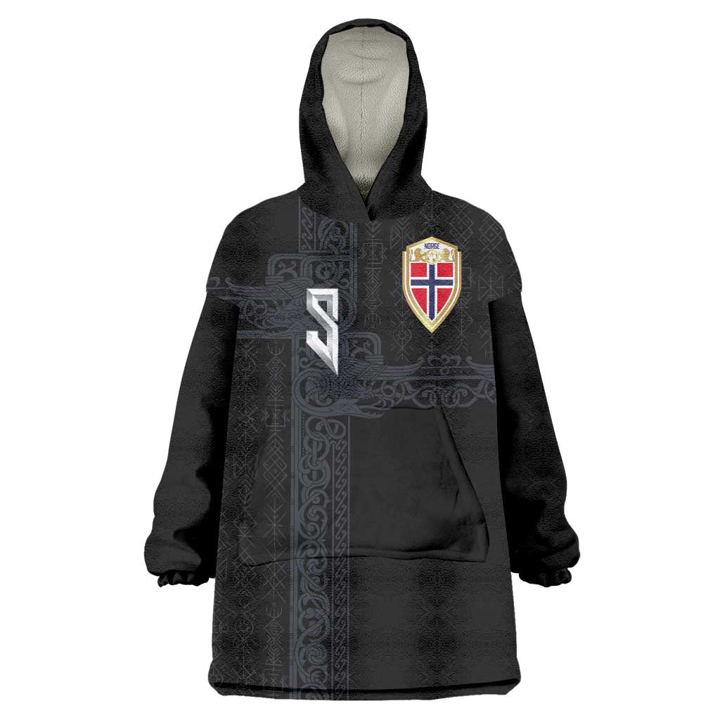 Custom Norwegian Football Wearable Blanket Hoodie Norse Inspired Black Color - Wonder Print Shop