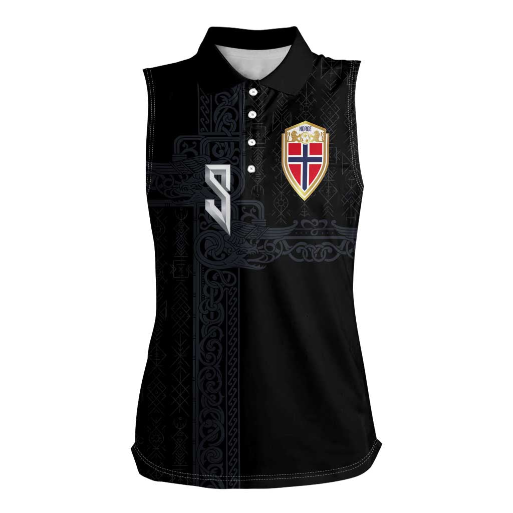 Custom Norwegian Football Women Sleeveless Polo Shirt Norse Inspired Black Color - Wonder Print Shop