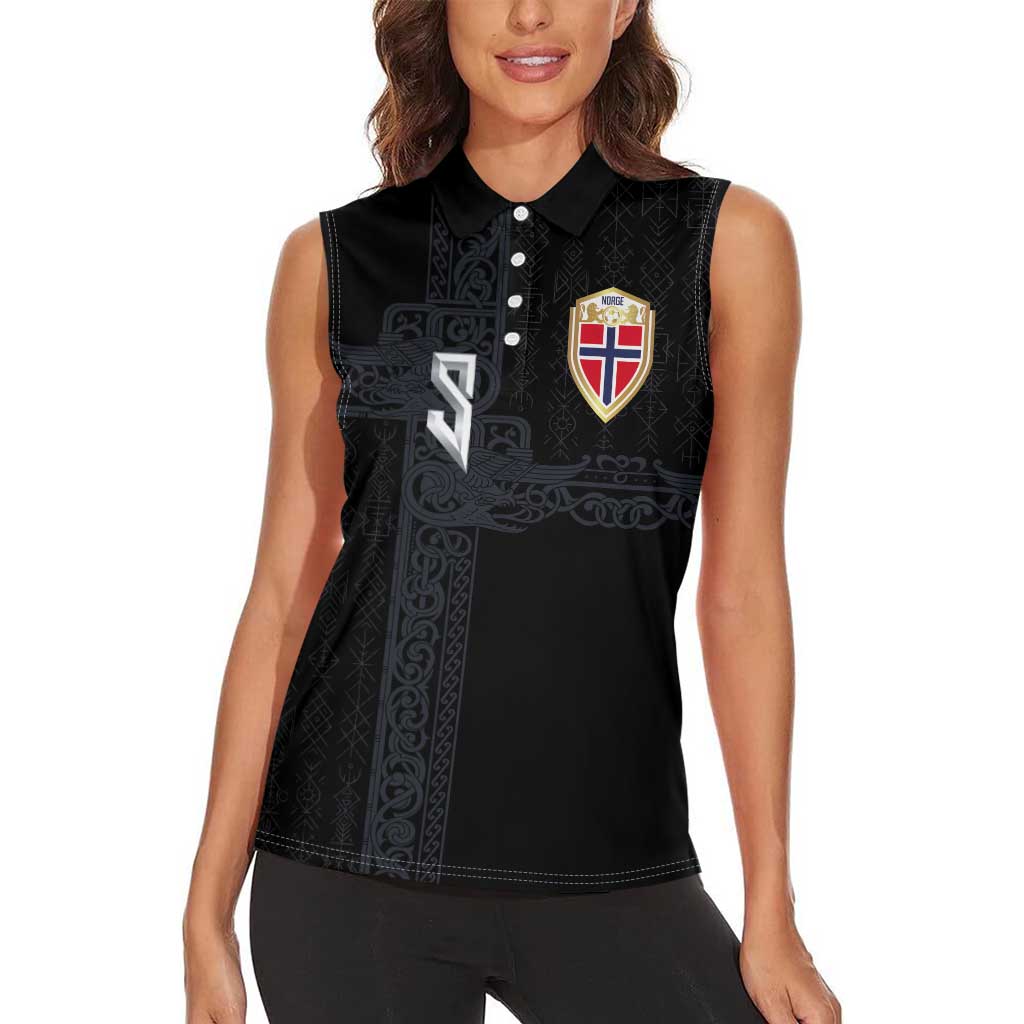 Custom Norwegian Football Women Sleeveless Polo Shirt Norse Inspired Black Color - Wonder Print Shop