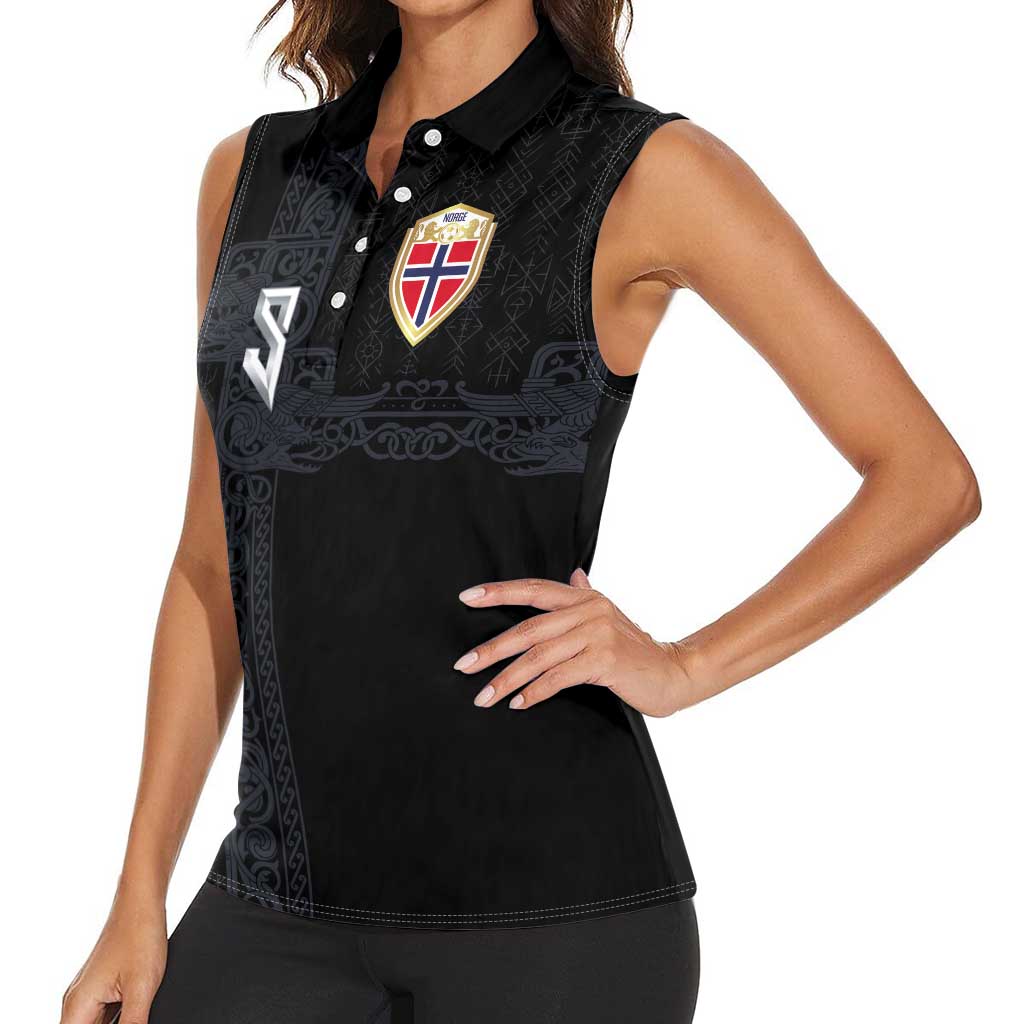 Custom Norwegian Football Women Sleeveless Polo Shirt Norse Inspired Black Color - Wonder Print Shop