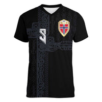 Custom Norwegian Football Women V-Neck T-Shirt Norse Inspired Black Color - Wonder Print Shop