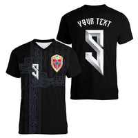 Custom Norwegian Football Women V-Neck T-Shirt Norse Inspired Black Color - Wonder Print Shop