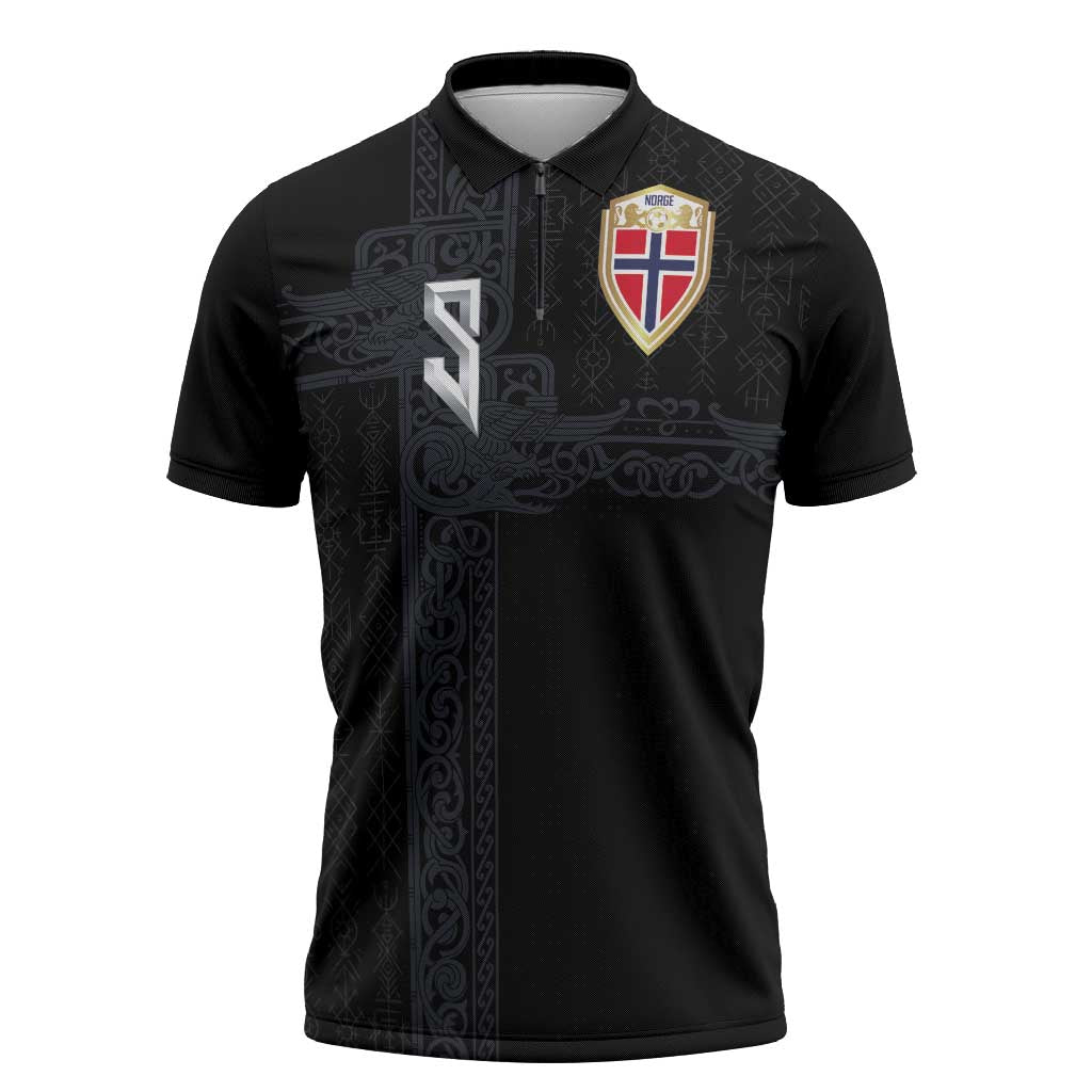 Custom Norwegian Football Zipper Polo Shirt Norse Inspired Black Color - Wonder Print Shop