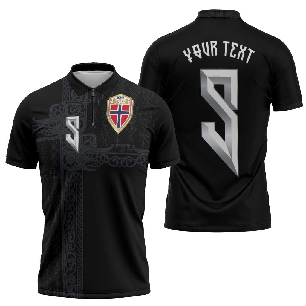 Custom Norwegian Football Zipper Polo Shirt Norse Inspired Black Color - Wonder Print Shop