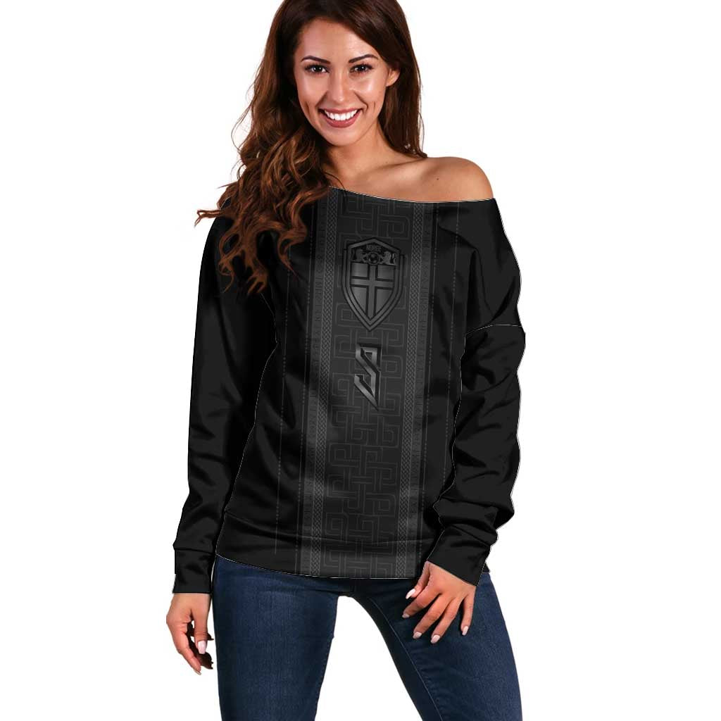 Custom Norwegian Football Off Shoulder Sweater Runic and Nordic Motifs - Wonder Print Shop