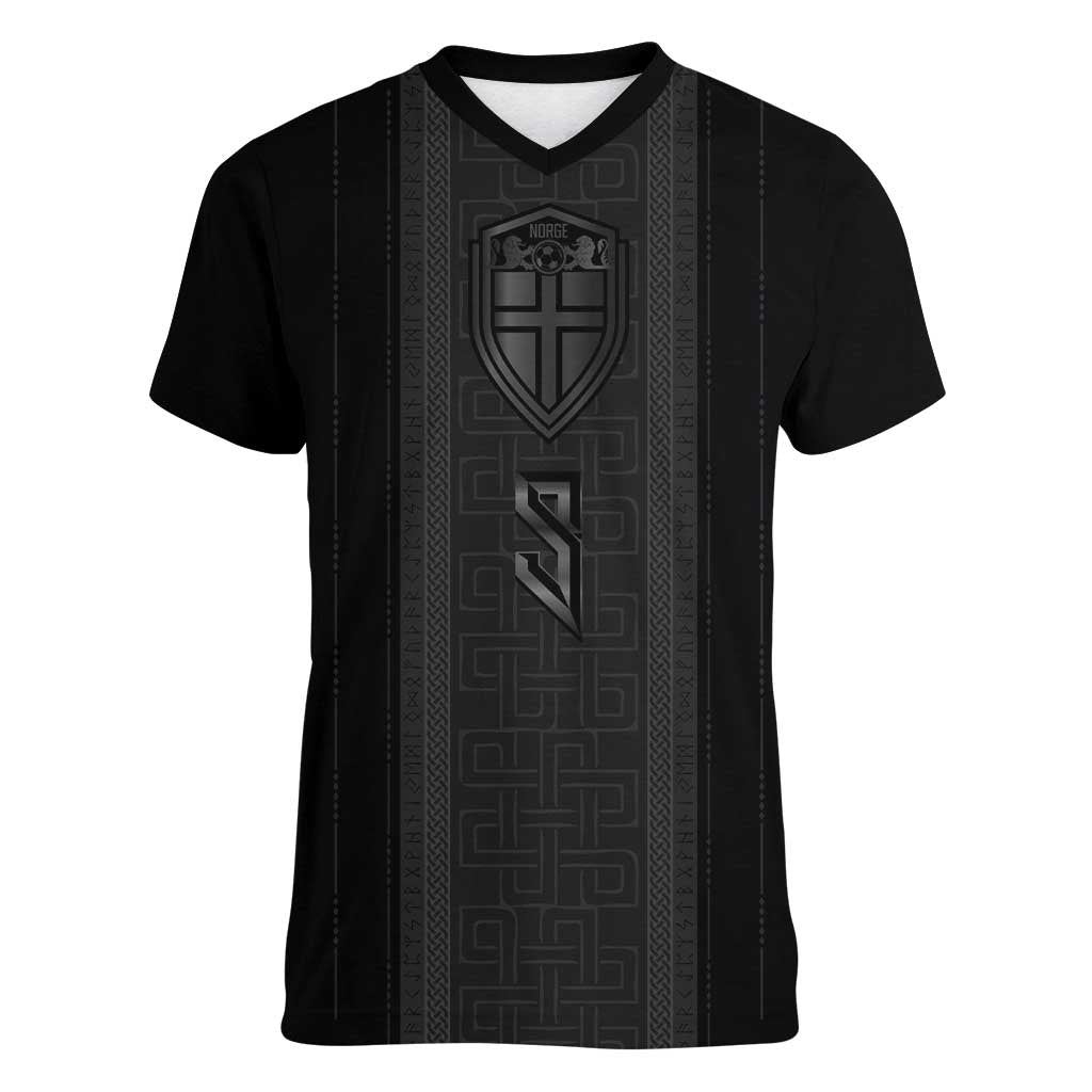 Custom Norwegian Football Women V-Neck T-Shirt Runic and Nordic Motifs - Wonder Print Shop