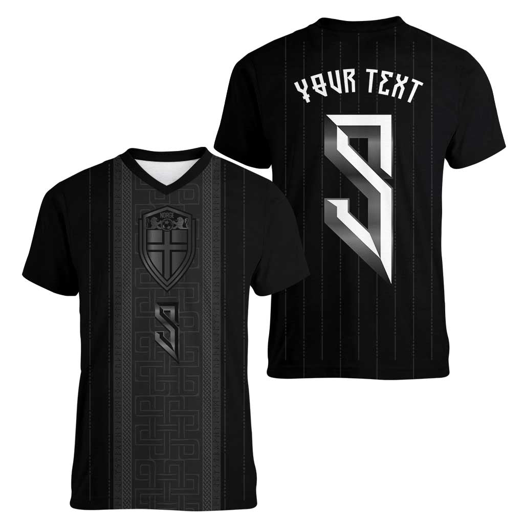 Custom Norwegian Football Women V-Neck T-Shirt Runic and Nordic Motifs - Wonder Print Shop