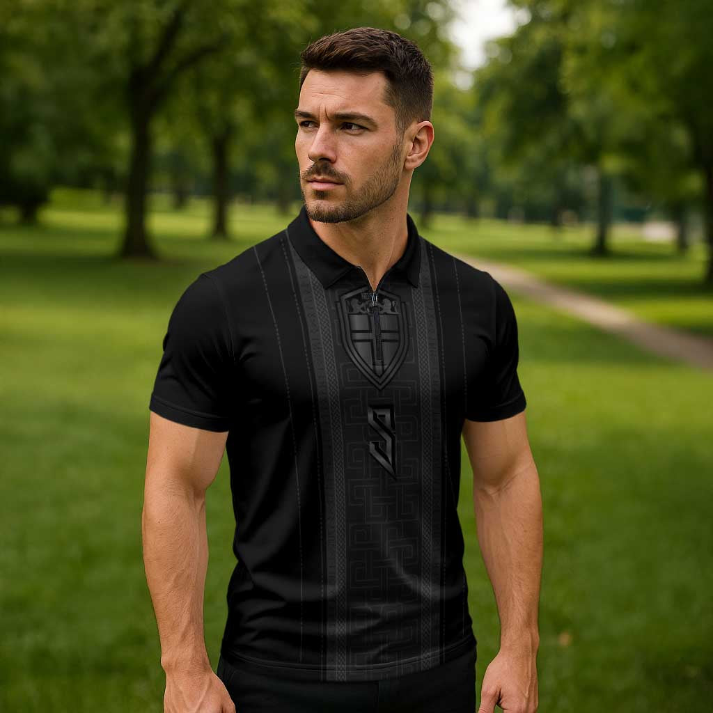 Custom Norwegian Football Zipper Polo Shirt Runic and Nordic Motifs - Wonder Print Shop