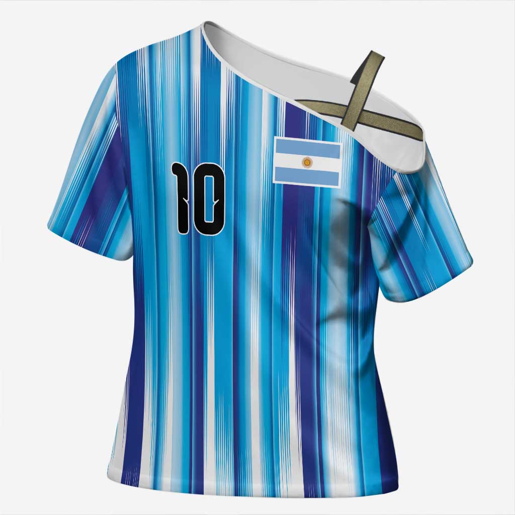Custom Argentina Football Cross Shoulder Shirt La Albiceleste 2026 - Wonder Print Shop