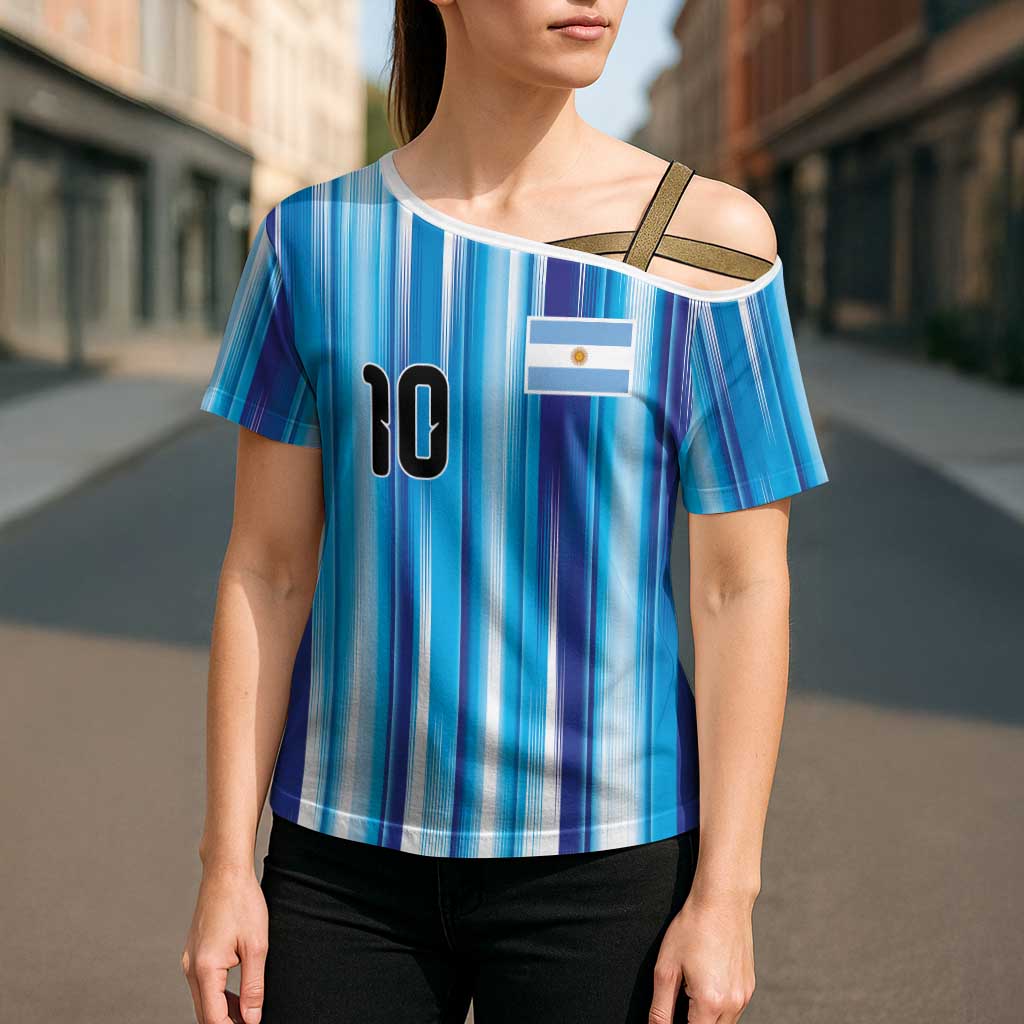 Custom Argentina Football Cross Shoulder Shirt La Albiceleste 2026 - Wonder Print Shop