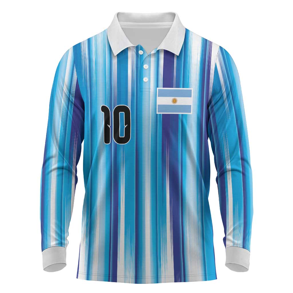 Custom Argentina Football Long Sleeve Polo Shirt La Albiceleste 2026 - Wonder Print Shop