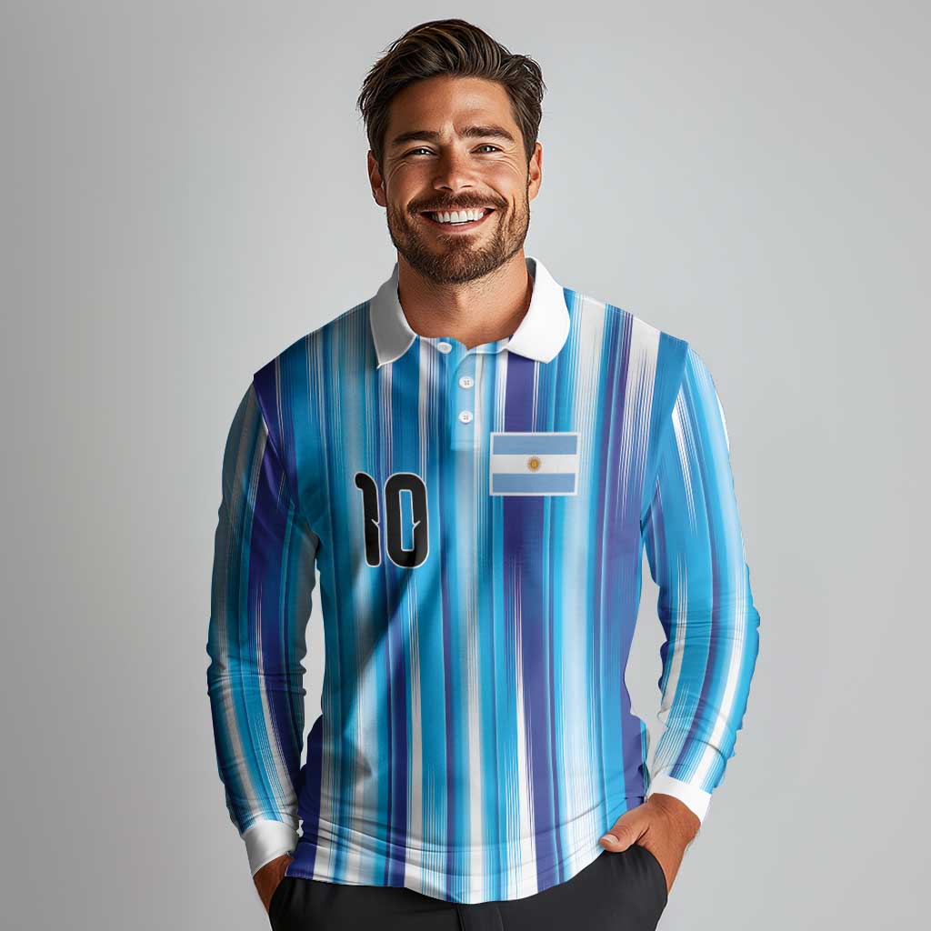 Custom Argentina Football Long Sleeve Polo Shirt La Albiceleste 2026 - Wonder Print Shop