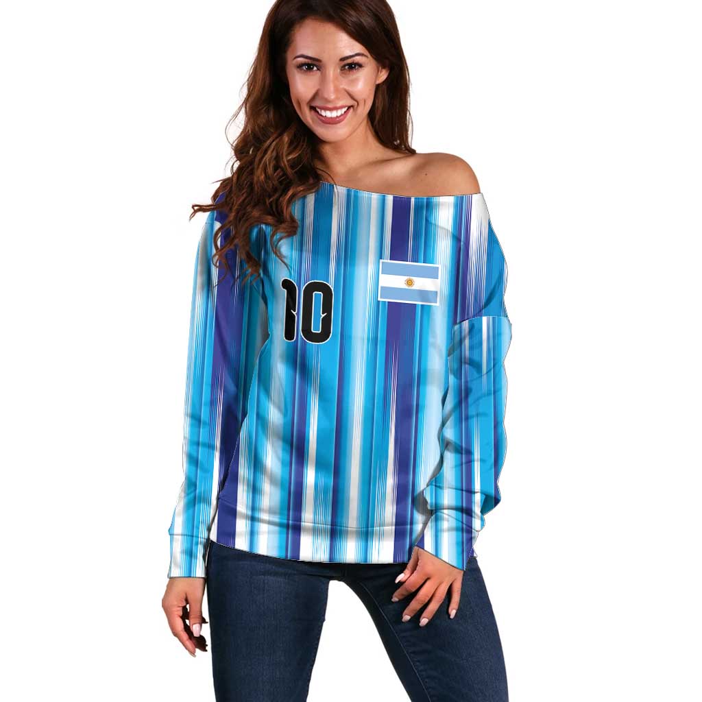 Custom Argentina Football Off Shoulder Sweater La Albiceleste 2026 - Wonder Print Shop
