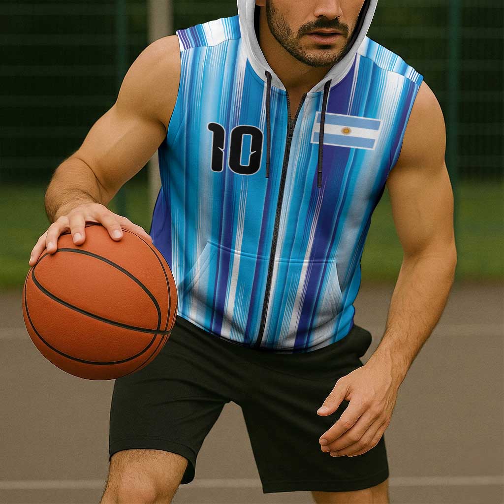 Custom Argentina Football Sleeveless Zip Hoodie La Albiceleste 2026 - Wonder Print Shop