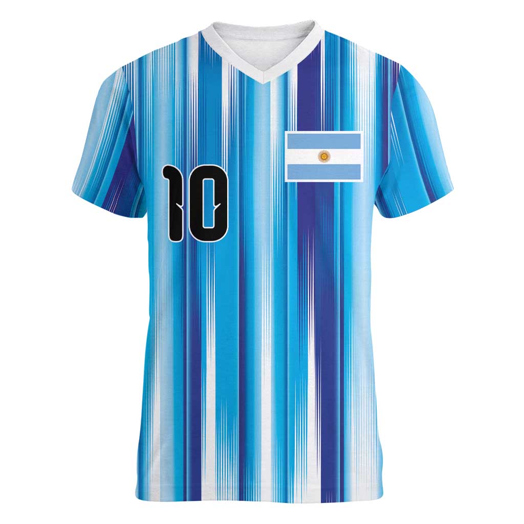 Custom Argentina Football Women V-Neck T-Shirt La Albiceleste 2026 - Wonder Print Shop