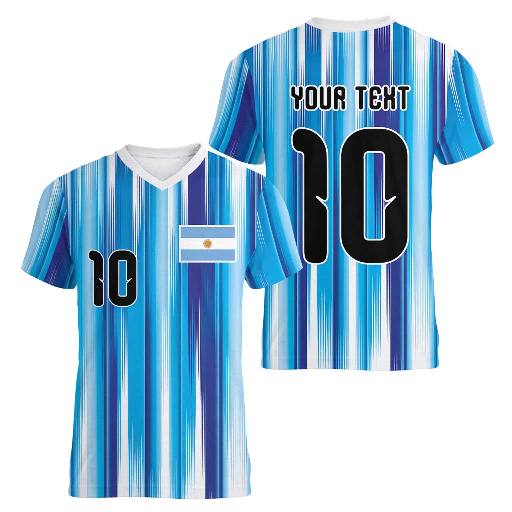 Custom Argentina Football Women V-Neck T-Shirt La Albiceleste 2026 - Wonder Print Shop