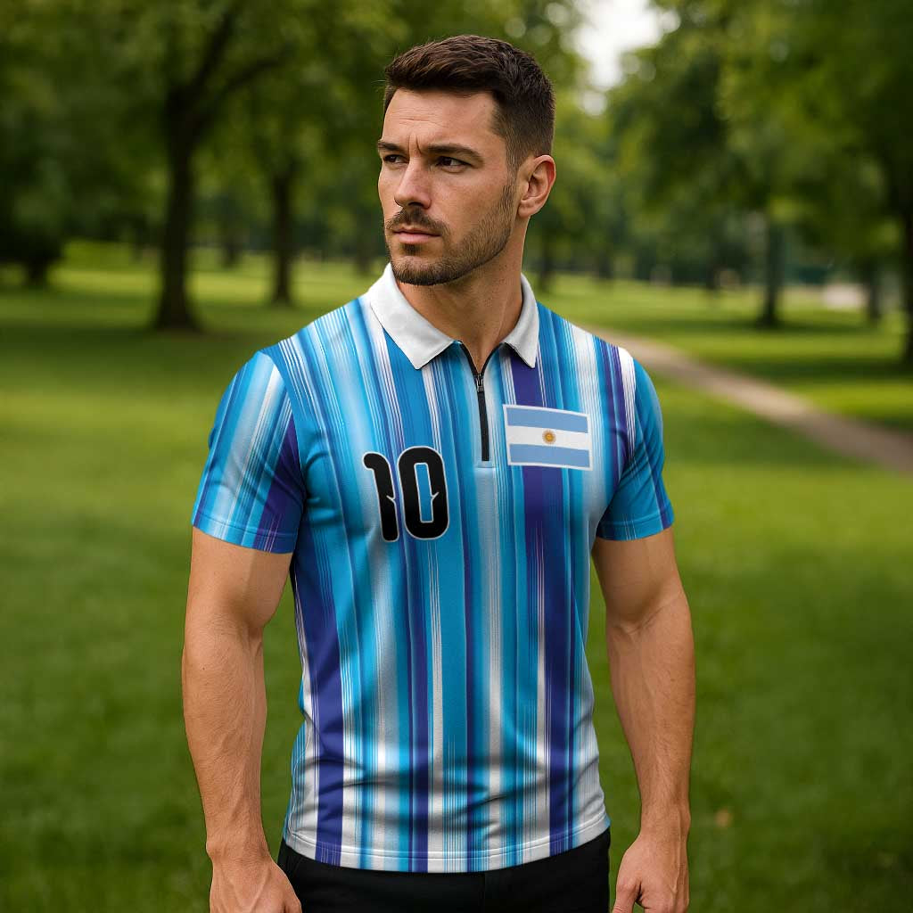 Custom Argentina Football Zipper Polo Shirt La Albiceleste 2026 - Wonder Print Shop