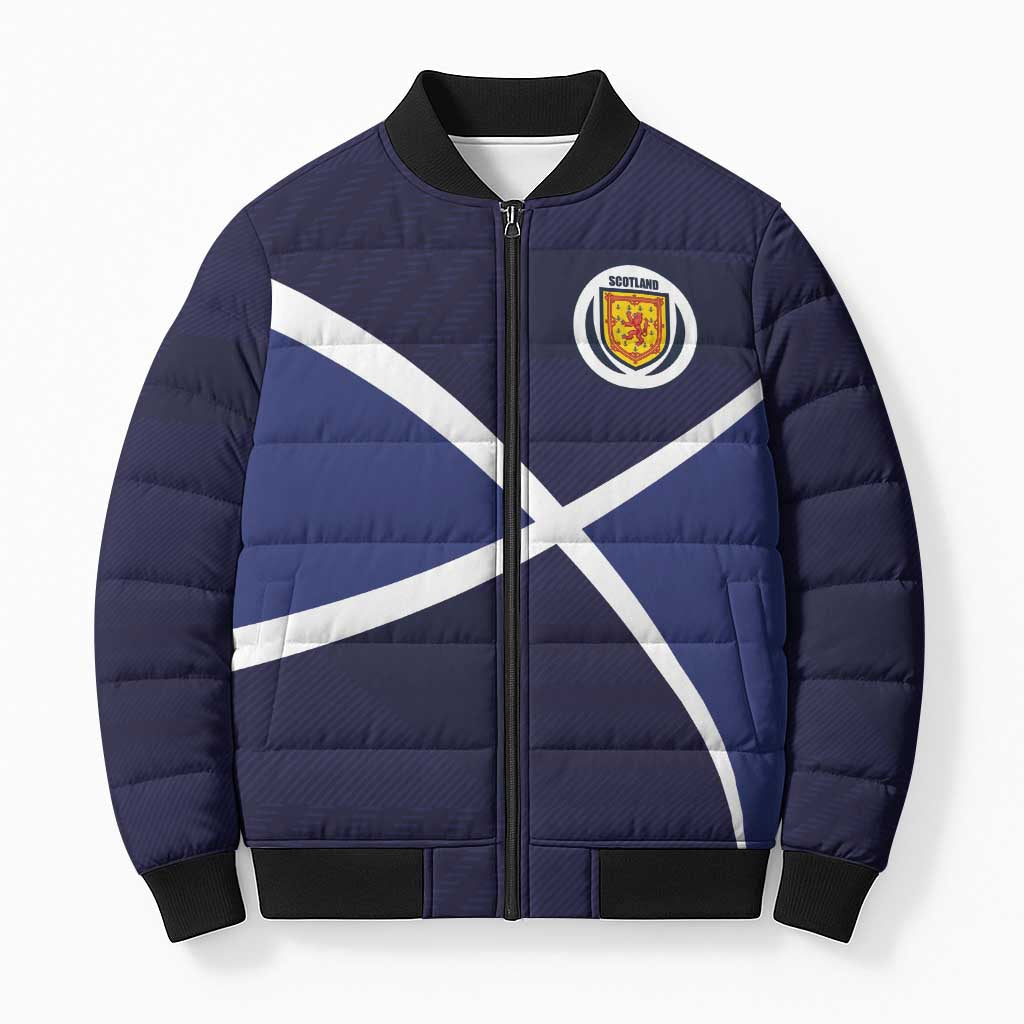 Custom Scotland Football Bomber Puffer Jacket Tartan Patchwork Pattern Scottish Saltire Flag Style