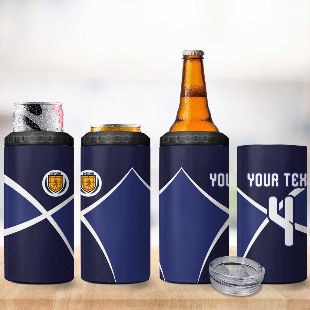 Custom Scotland Football 4 in 1 Can Cooler Tumbler Tartan Patchwork Pattern Scottish Saltire Flag Style
