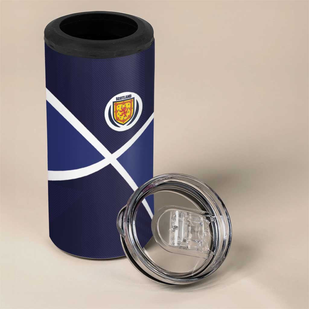 Custom Scotland Football 4 in 1 Can Cooler Tumbler Tartan Patchwork Pattern Scottish Saltire Flag Style