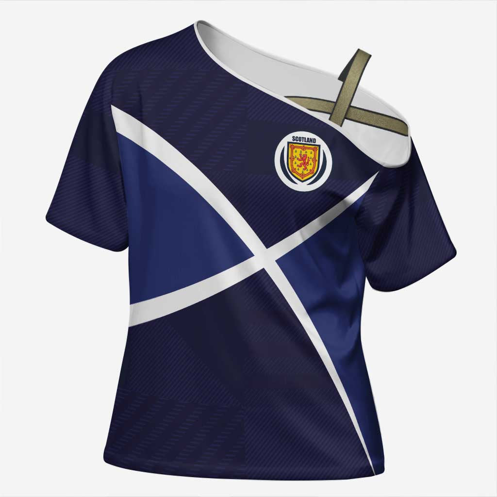 Custom Scotland Football Cross Shoulder Shirt Tartan Patchwork Pattern Scottish Saltire Flag Style