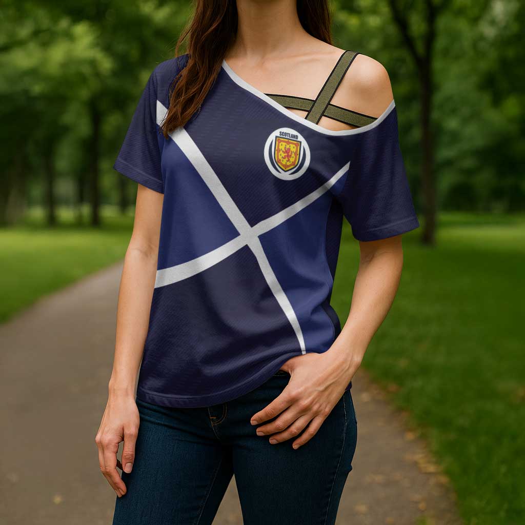 Custom Scotland Football Cross Shoulder Shirt Tartan Patchwork Pattern Scottish Saltire Flag Style
