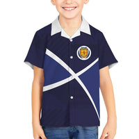 Custom Scotland Football Kid Hawaiian Shirt Tartan Patchwork Pattern Scottish Saltire Flag Style