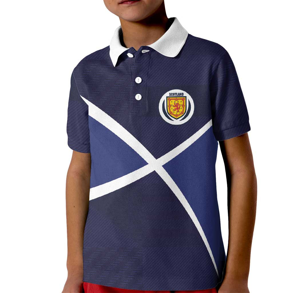 Custom Scotland Football Kid Polo Shirt Tartan Patchwork Pattern Scottish Saltire Flag Style