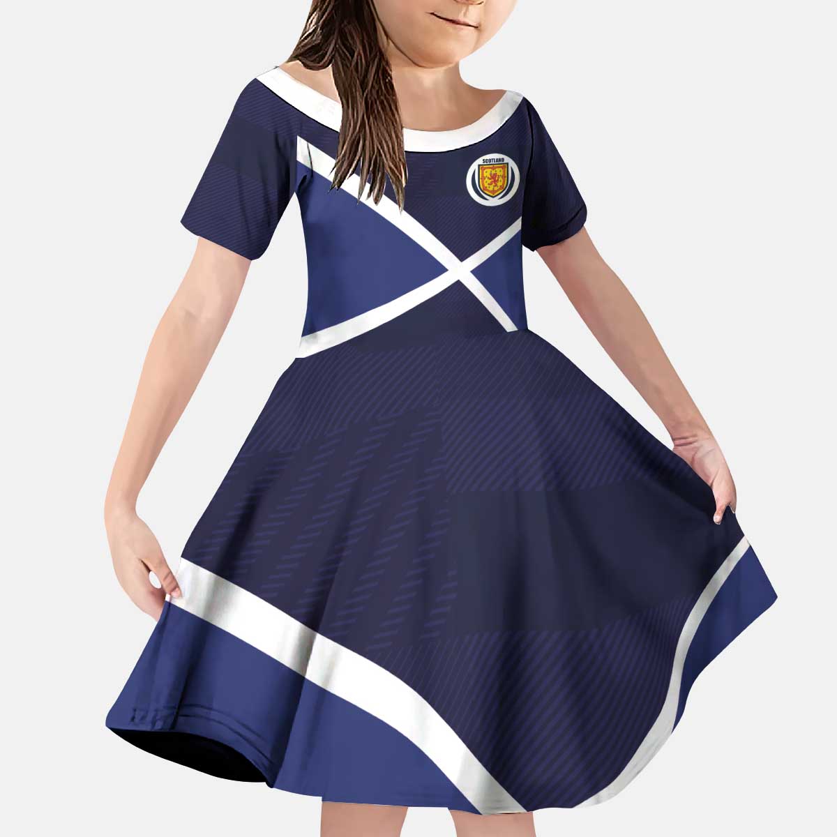 Custom Scotland Football Kid Short Sleeve Dress Tartan Patchwork Pattern Scottish Saltire Flag Style
