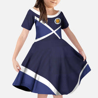 Custom Scotland Football Kid Short Sleeve Dress Tartan Patchwork Pattern Scottish Saltire Flag Style