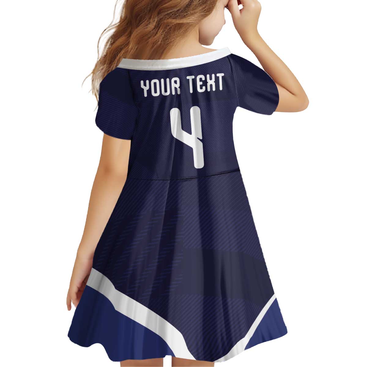 Custom Scotland Football Kid Short Sleeve Dress Tartan Patchwork Pattern Scottish Saltire Flag Style