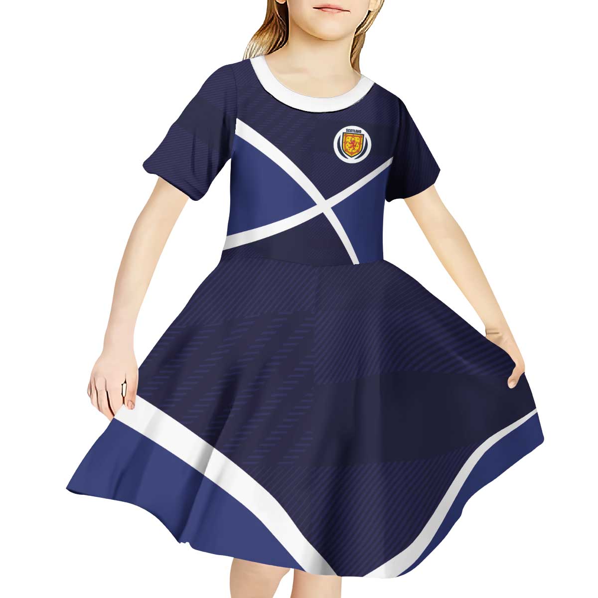Custom Scotland Football Kid Short Sleeve Dress Tartan Patchwork Pattern Scottish Saltire Flag Style