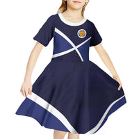 Custom Scotland Football Kid Short Sleeve Dress Tartan Patchwork Pattern Scottish Saltire Flag Style