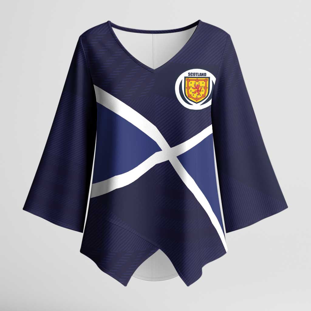 Custom Scotland Football Kimono Sleeve Blouse Tartan Patchwork Pattern Scottish Saltire Flag Style