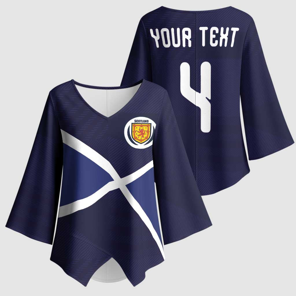 Custom Scotland Football Kimono Sleeve Blouse Tartan Patchwork Pattern Scottish Saltire Flag Style
