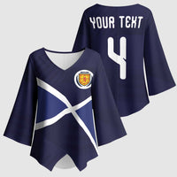 Custom Scotland Football Kimono Sleeve Blouse Tartan Patchwork Pattern Scottish Saltire Flag Style