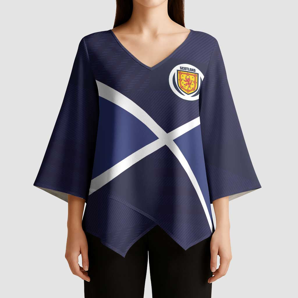 Custom Scotland Football Kimono Sleeve Blouse Tartan Patchwork Pattern Scottish Saltire Flag Style