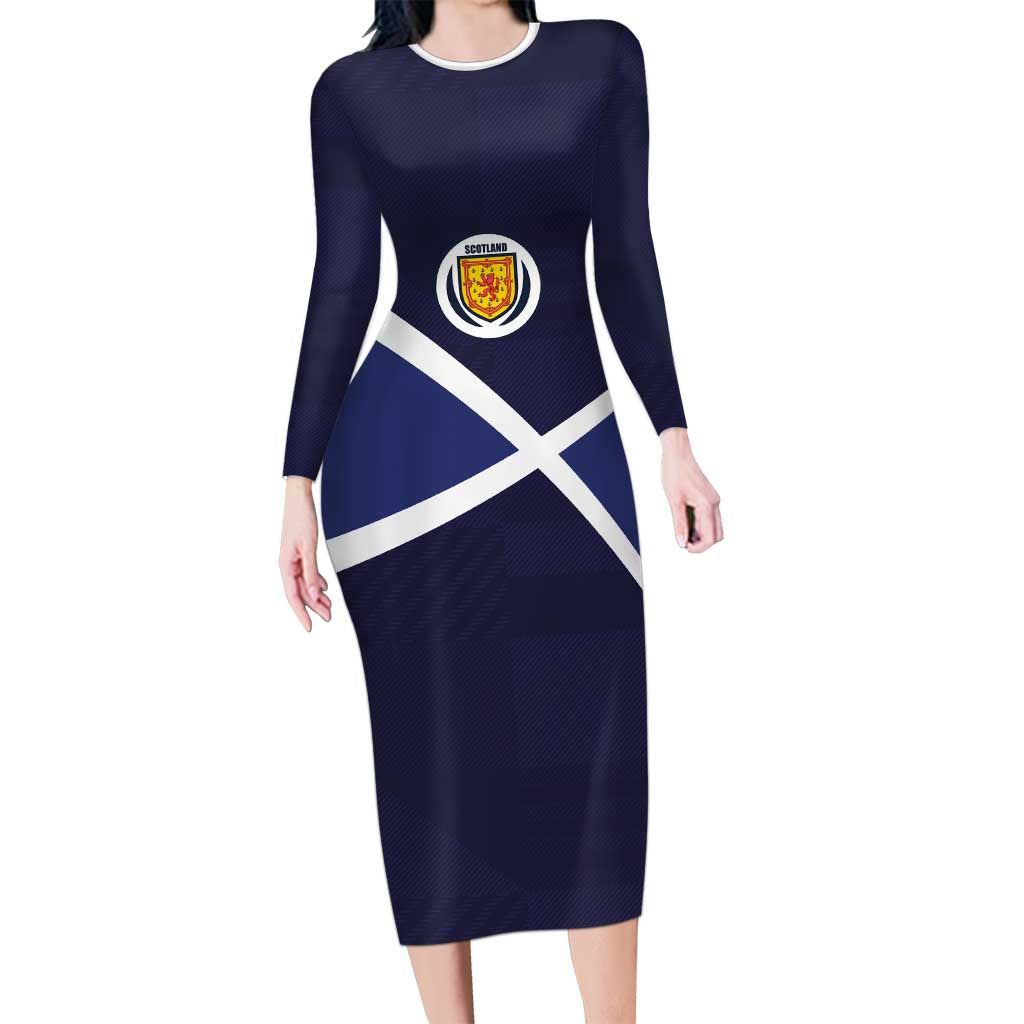 Custom Scotland Football Long Sleeve Bodycon Dress Tartan Patchwork Pattern Scottish Saltire Flag Style