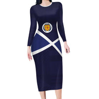 Custom Scotland Football Long Sleeve Bodycon Dress Tartan Patchwork Pattern Scottish Saltire Flag Style